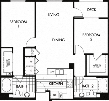 Floor plan for 2 beds, 2 baths, 1103 sqft